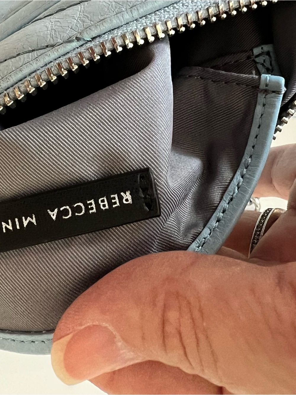 Rebecca Minkoff Light Blue Quilted Leather Mini Mac Crossbody with Silver Chain - Picture 4 of 13